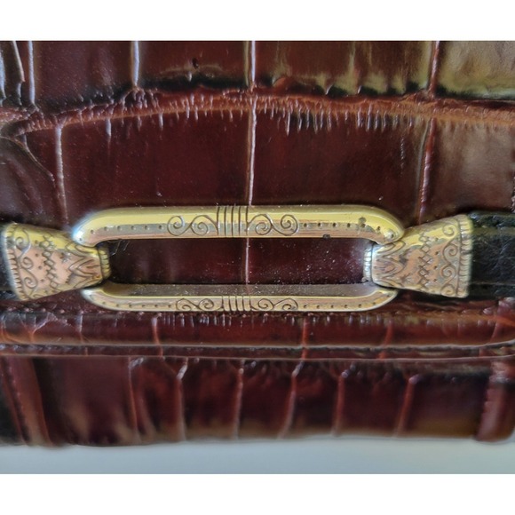 Brighton Pebbled Leather  Faux Alligator Black Brown Crossbody Bag Wallet - Picture 6 of 15